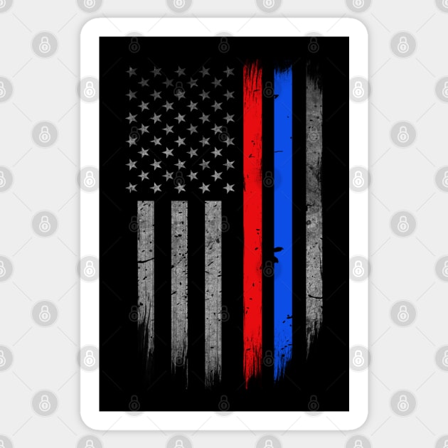 Thin Red Blue Line American Flag - Firefighter - Police Officer Sticker by bluelinemotivation